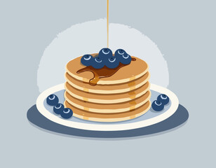 Pancakes with blueberries and maple syrup. Vector illustration. stock illustration