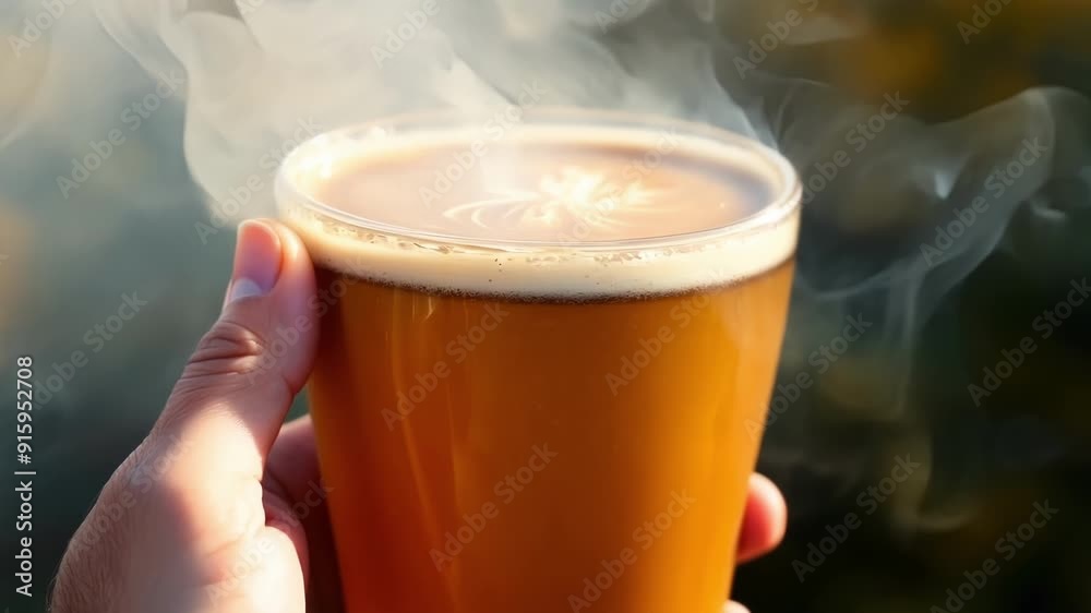 Poster The camera lingers on a cup of hot cider capturing the thick rolling steam rising from the drink as it warms the hands of the person holding it.