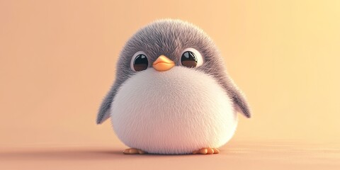 Obraz premium Adorable, chubby penguin, round belly, big eyes, chibi, Fluffy plush, slightly fluffy, pastel tones