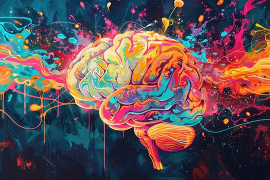 A vibrant illustration of a brain exploding with colorful ideas and creativity