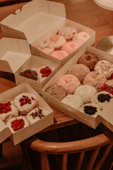 a treat of sweet delicious doughnut in sunny day at the cake shop