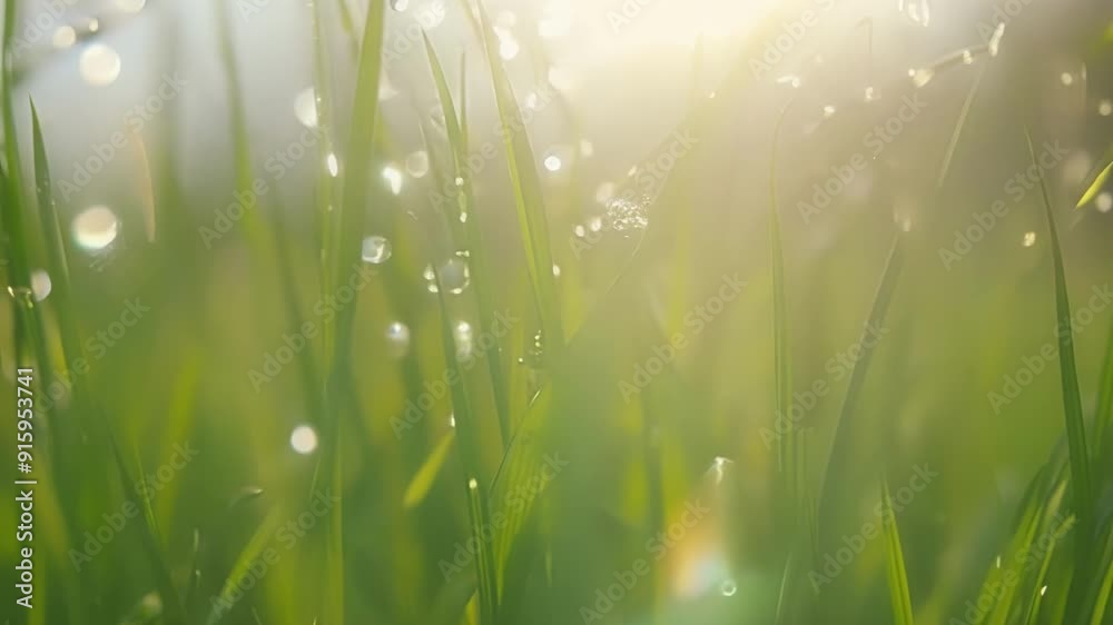 Poster a closeup view of a patch of grass after rainfall reveals a carpet of vibrant greens each blade stan