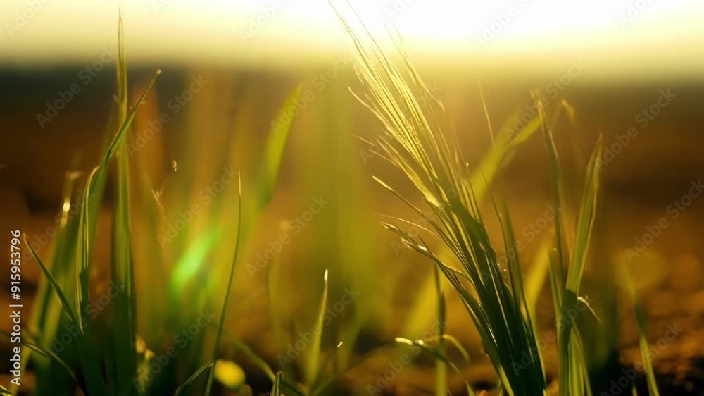 Aufkleber A shallow depth of field shot of a of new grass shoots creating a beautiful blur of green and brown tones.
