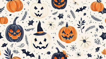 Happy Halloween icon set, Characters and elements for halloween in cartoon style on white background.Halloween set witch, pumpkins, ghosts, monster, skeleton. 