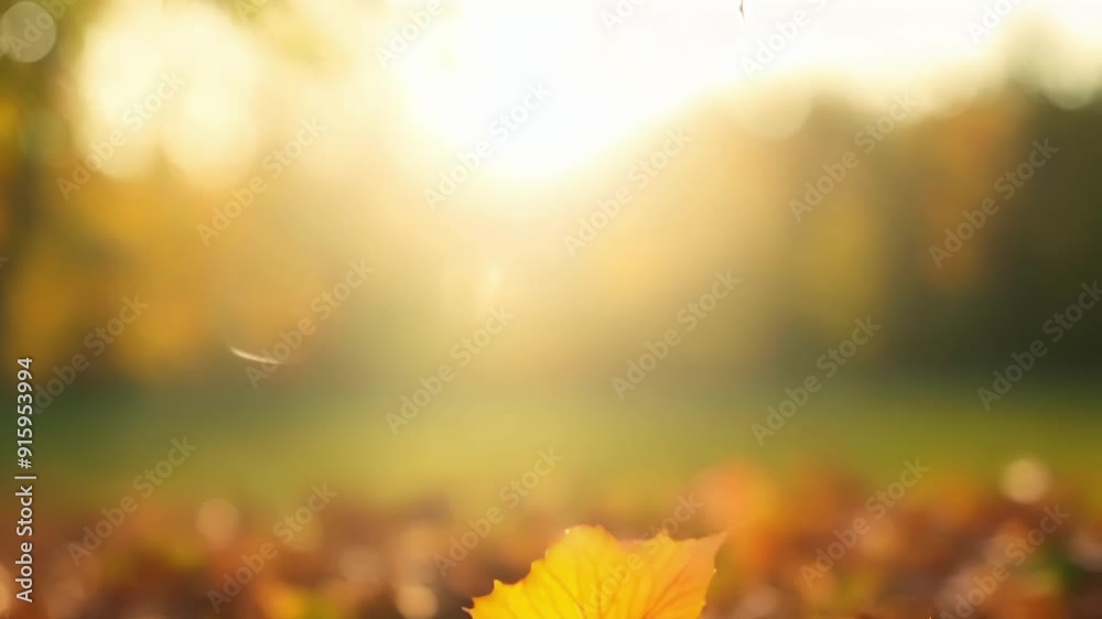 Poster vibrant leaves being blown off a tree branch and landing gracefully on the ground signifying the con
