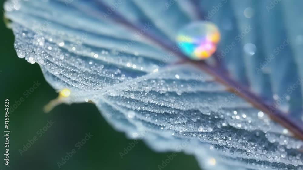 Poster The closeup view of a frostcovered leaf with each individual ice crystal sparkling like a diamond.