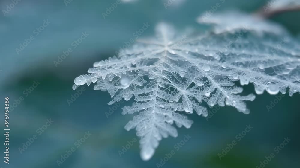 Aufkleber A macro view of a frostcovered leaf showcasing the intricate and unique patterns created by the frozen water molecules.