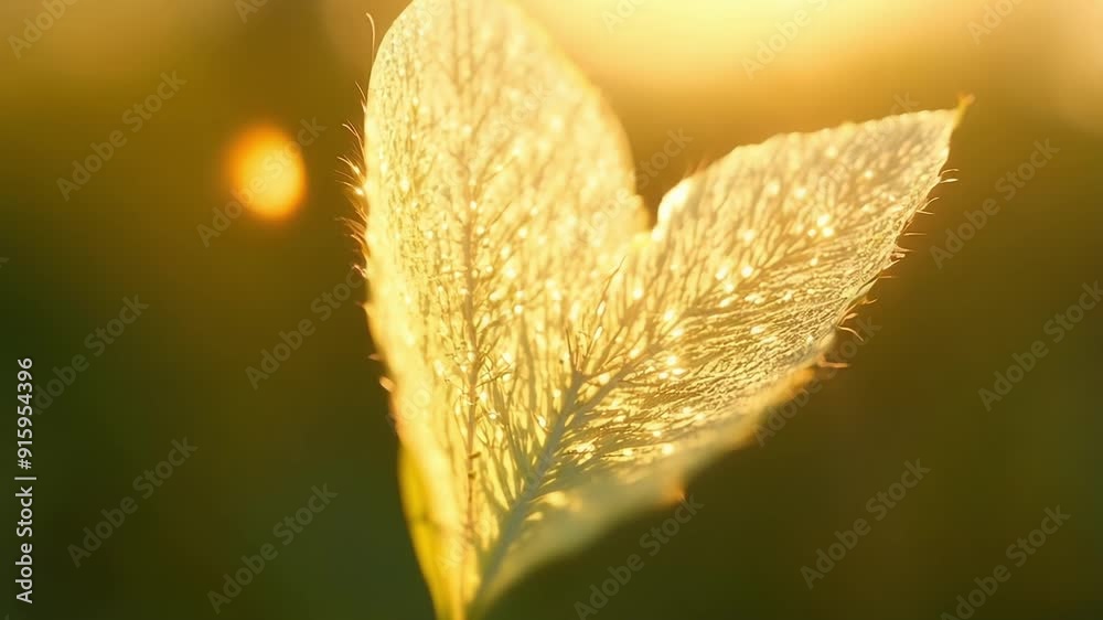 Poster A macro shot of a leaf with tiny hairs catching the sunlight and giving it an ethereal glow.