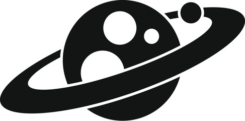 Simple icon of a planet with rings orbiting a star, representing the vastness and mystery of the cosmos