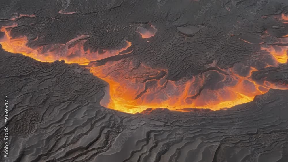 Poster As the lava cools small cracks and fissures form intricate patterns on the surface reminiscent of a cracked desert landscape.