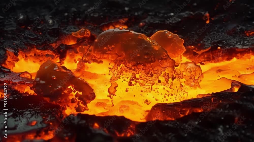 Poster fiery bubbles continuously emerge and collide in a hypnotic dance casting an otherworldly glow on th