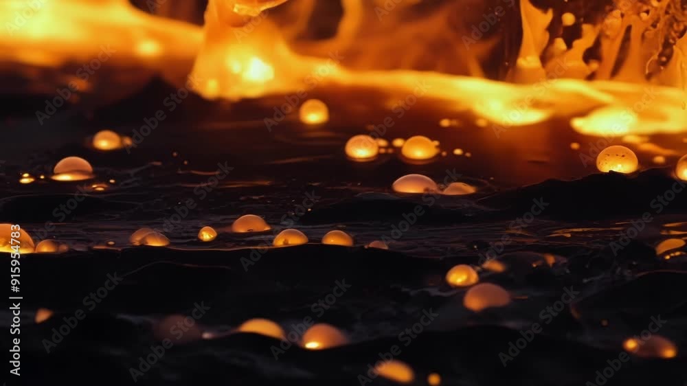 Poster Slow motion footage captures the intricate formation of lava bubbles each one unique in shape and size rising to the surface before dramatically bursting.