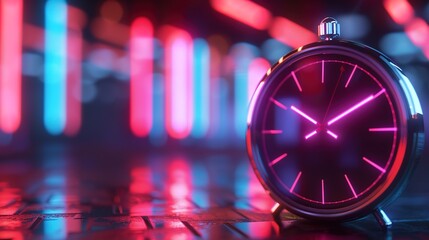 Futuristic Countdown Clock on Vibrant Neon Background, Time Management Concept