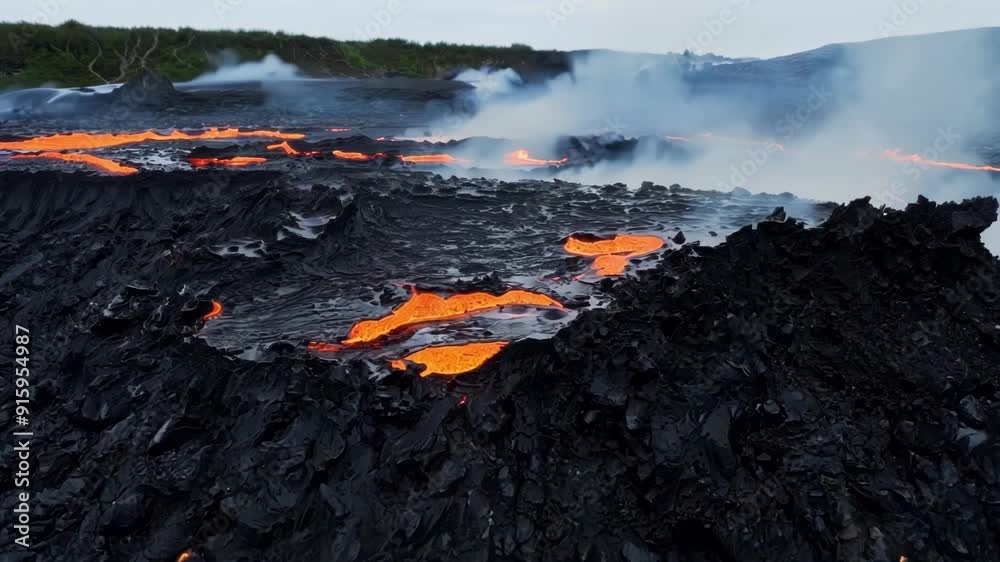 Aufkleber A mesmerizing mix of molten lava and jagged sharp rocks as the hot liquid pools and hardens around the edges creating sharp hardened edges and swirls.