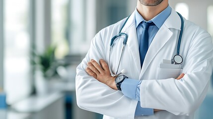 Stock photo of a healthcare professional, friendly demeanor, medical office background, professional attire