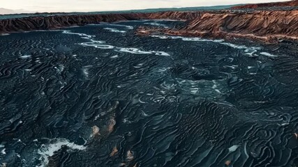 A rocky surface covered in thick crusty layers of cooled lava the textures and patterns resembling a volcanic landscape frozen in time.