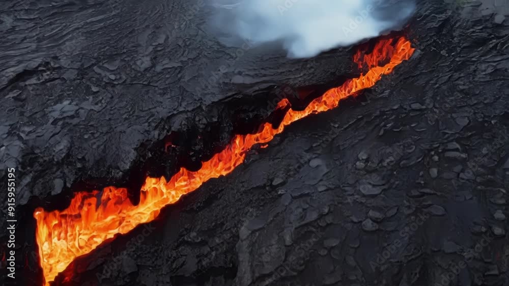 Poster a closer look at the lavas texture shows layers of hardened crust and flowing rivers of glowing molt