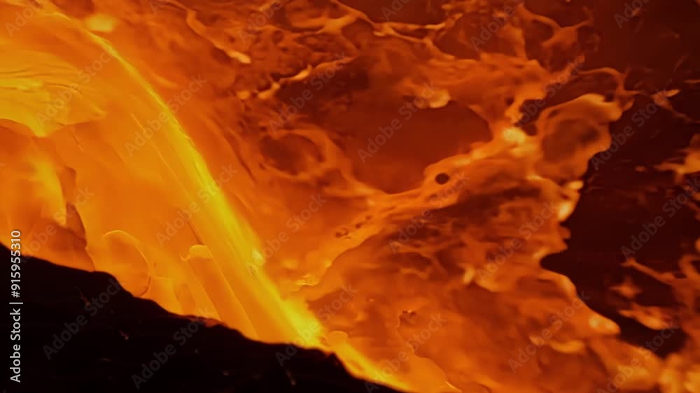 Poster The camera zooms in on the mesmerizing shapes and textures of a lava flow with molten lava continuously oozing and morphing to create unique and everchanging patterns.