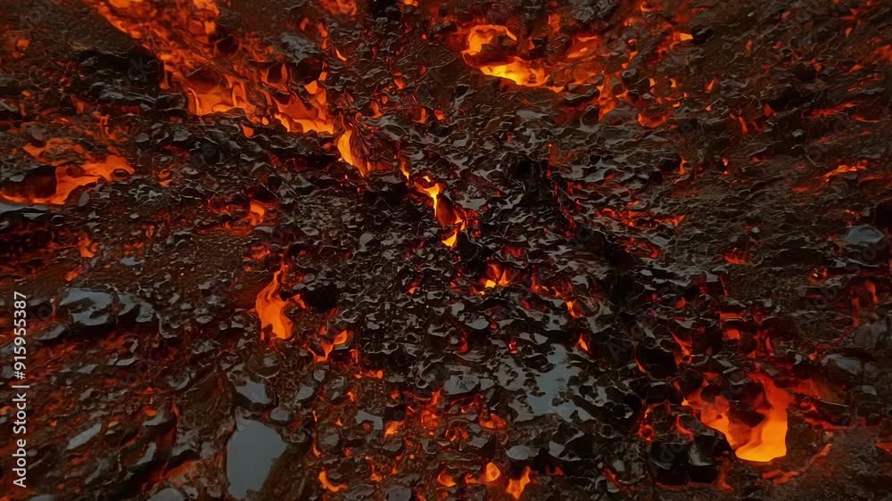Poster The camera zooms in on a section of a lava flow revealing a mesmerizing array of tiny bubbles and intricate lines etched into the hardened surface a testament to the intense heat