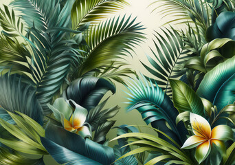 Fototapeta premium bright green plants abstract palm floral wallpaper flower foliage art jungle