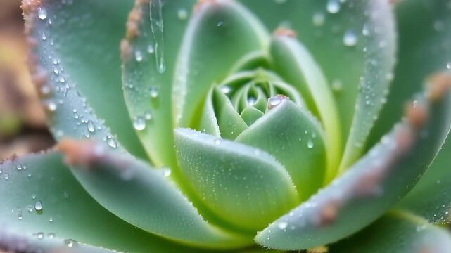 A closeup of a succulent plant its plump leaves glistening with tiny droplets of water after a refreshing ra.