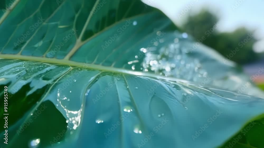 Poster An upclose view of a large sy leaf with a smooth glossy surface perfect for reflecting the surrounding environment.