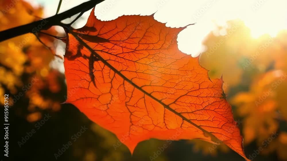 Aufkleber a bright red leaf slowly changing colors in the autumn breeze its s and wrinkles telling the story o