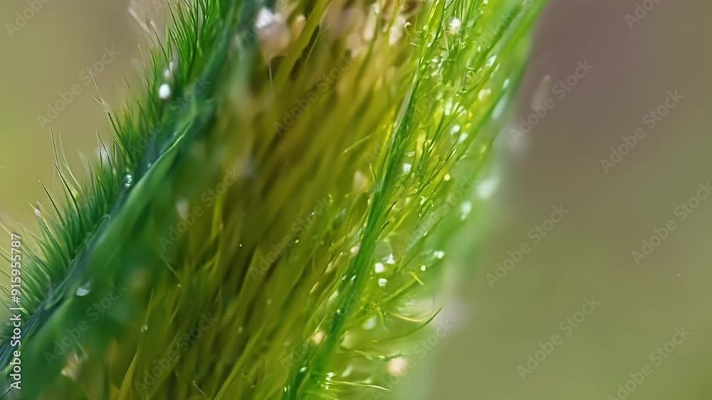 Poster a macro view of a single plant stem showcasing its rich vibrant colors and tiny hairs that give it a