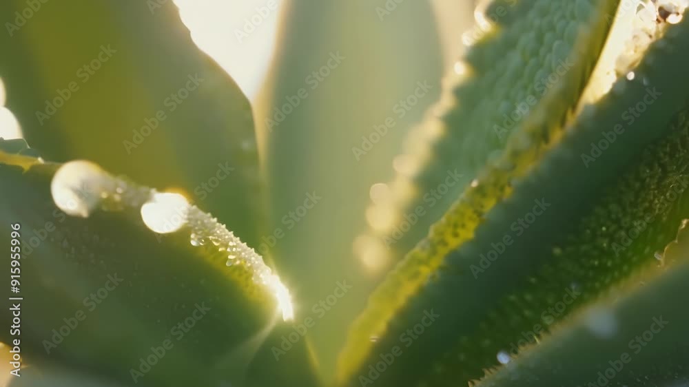 Poster A zoomedin view of the translucent windowlike leaves of a succulent allowing light to pass through and illuminating its interior.
