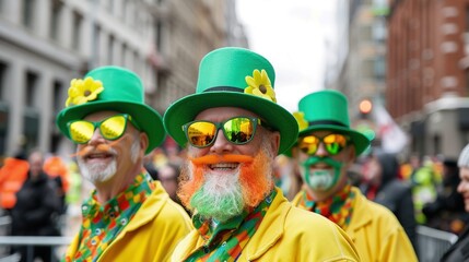  Festive Saint Patrick's Day parade with vibrant costumes and floats, Saint Patrick's Day, cultural celebration