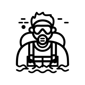 recommend clip art: Scuba Diving icon or modern line symbol. Vector line art and icon design with bold outline. Black and white Pixel Perfect minimalistic symbol isolated white background. Silhouette simple thin sign