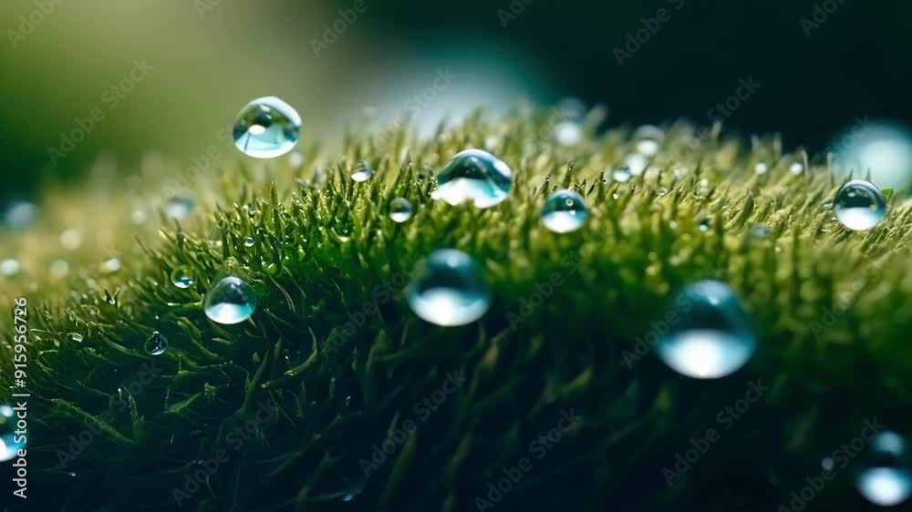 Aufkleber the camera moves in on a patch of moss revealing dozens of rain droplets hanging from its curved lea