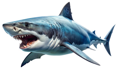 Aggressive great white shark with open mouth isolated on transparent background