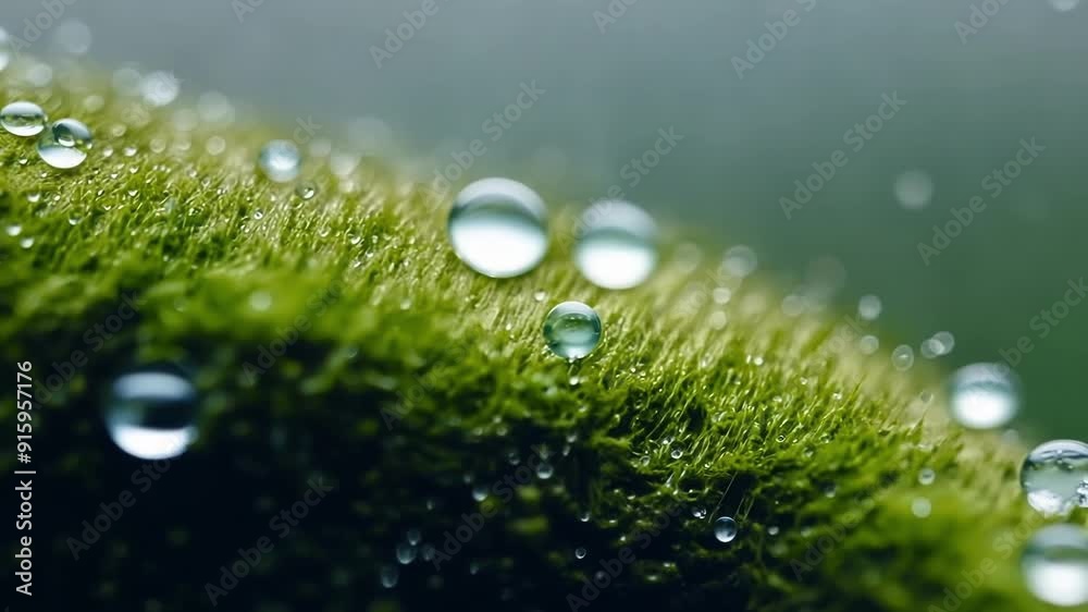 Aufkleber A closeup shot focuses on the tiny water droplets that have collected on the surface of the moss accentuating its soft spongelike texture.