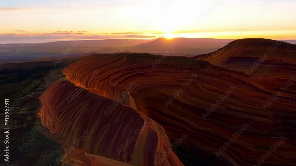 Aufkleber a timelapse of a sunset over rolling hills with exposed rock strata showcasing the changing colors a