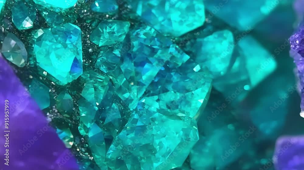 Poster a vivid teal and purple mineral deposit is revealed in extreme closeup showcasing the intricate patt