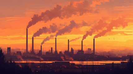Obraz premium smokestacks billowing pollution into the dusk sky, highlighting environmental concerns and energy issues
