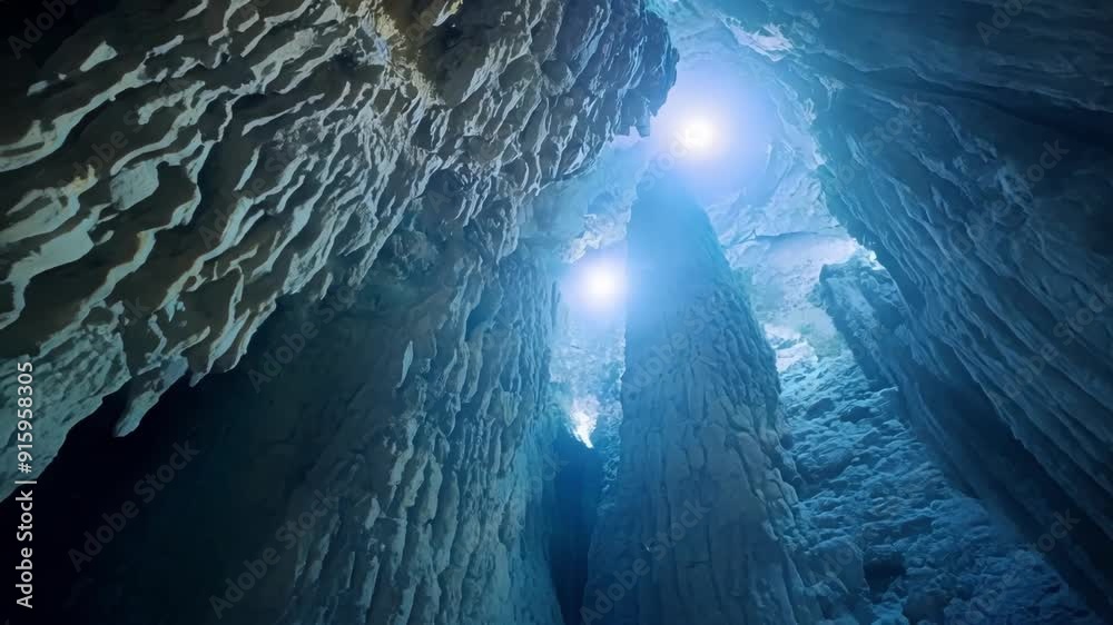 Poster a breathtaking view of a massive chamber in the cave filled with countless stalactites and stalagmit