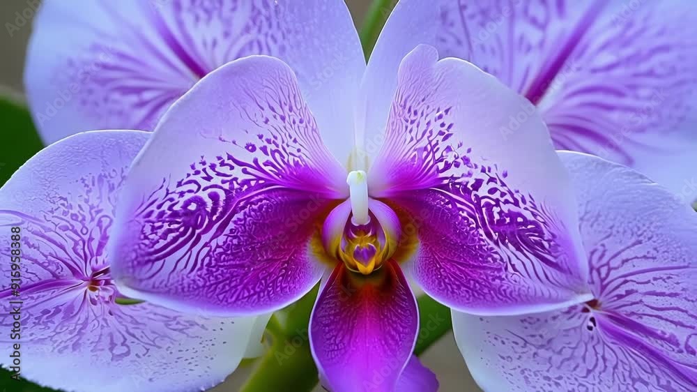 Poster a closeup of a purple orchids intricate symmetrical petals showcases its stunning beauty and unique 