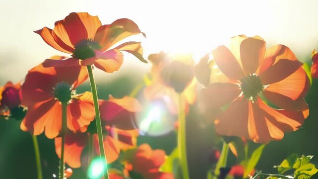 A of red and orange flowers seemingly dancing in the breeze showcasing their full splendor.