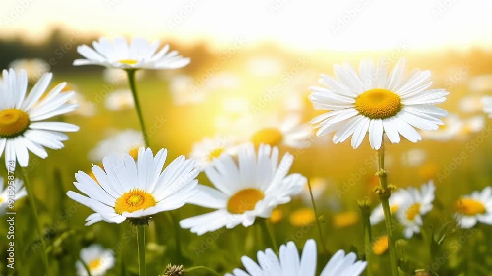 Poster a of white daisies each one unique in its petal arrangement and tastefully adorned with a tiny yello