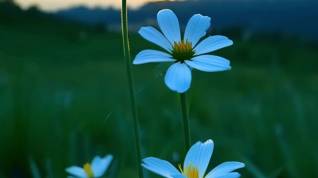 A solitary blue wildflower standing tall ast a bed of green grass its simple yet elegant beauty capturing the eye.