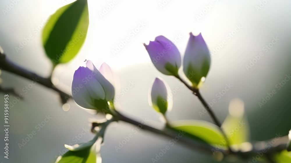 Poster A of tiny buds on a tree branch each one a promise of future blooms in various shades of purple and white.