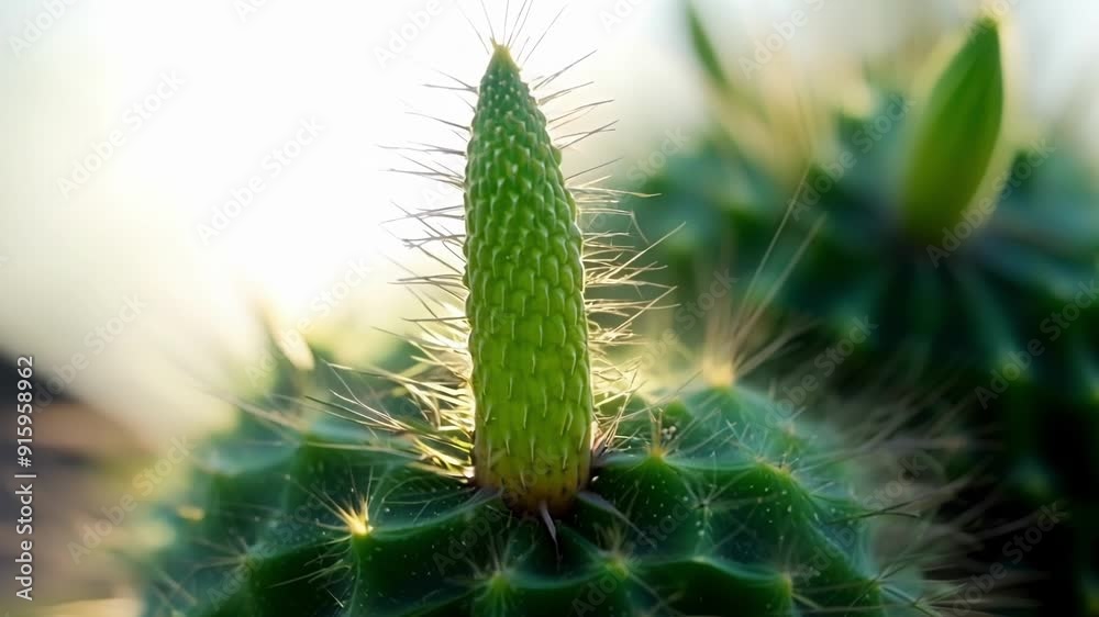 Poster a bud on a cactus plant its sharp spines contrasting against the smooth texture of the green bud.