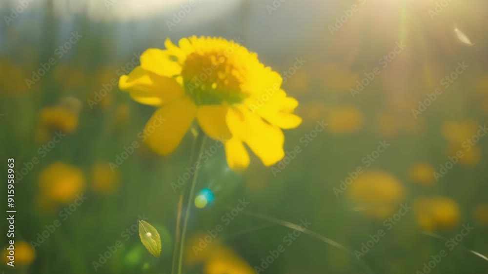 Poster in a field of wildflowers a small bud stands out with its vibrant yellow hue a splash of color a the