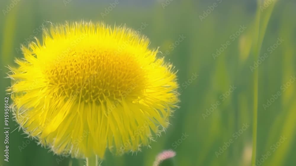 Poster a bright yellow dandelion its tiny delicate flowers creating a bold sunny pop of color against a bac