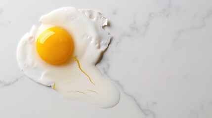 Vibrant Cracked Egg with Flowing Yolk on Marble Countertop - High Contrast Food Photography