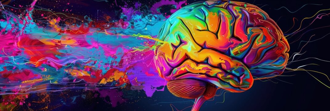 A vibrant illustration of a brain exploding with colorful ideas and creativity