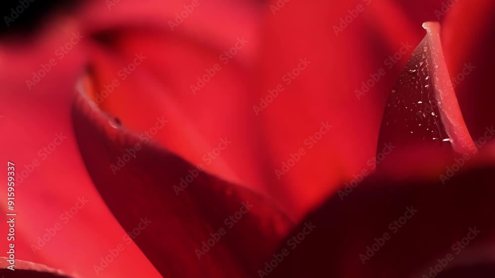 Poster a closeup of a red rose petal being gently caressed by a gentle breeze displaying its velvety smooth