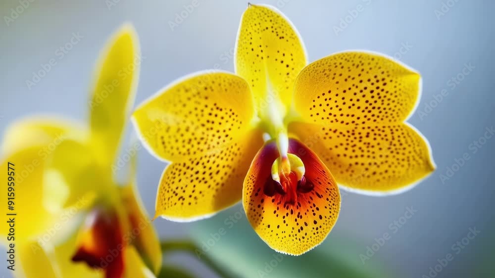 Aufkleber a detailed shot of a bright yellow orchid its petals seemingly painted with a unique pattern of tiny